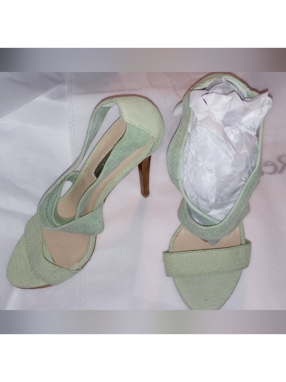 Halston Mint Green Open toe heels. New without tags. Leather Straps. Size 6 1/2M